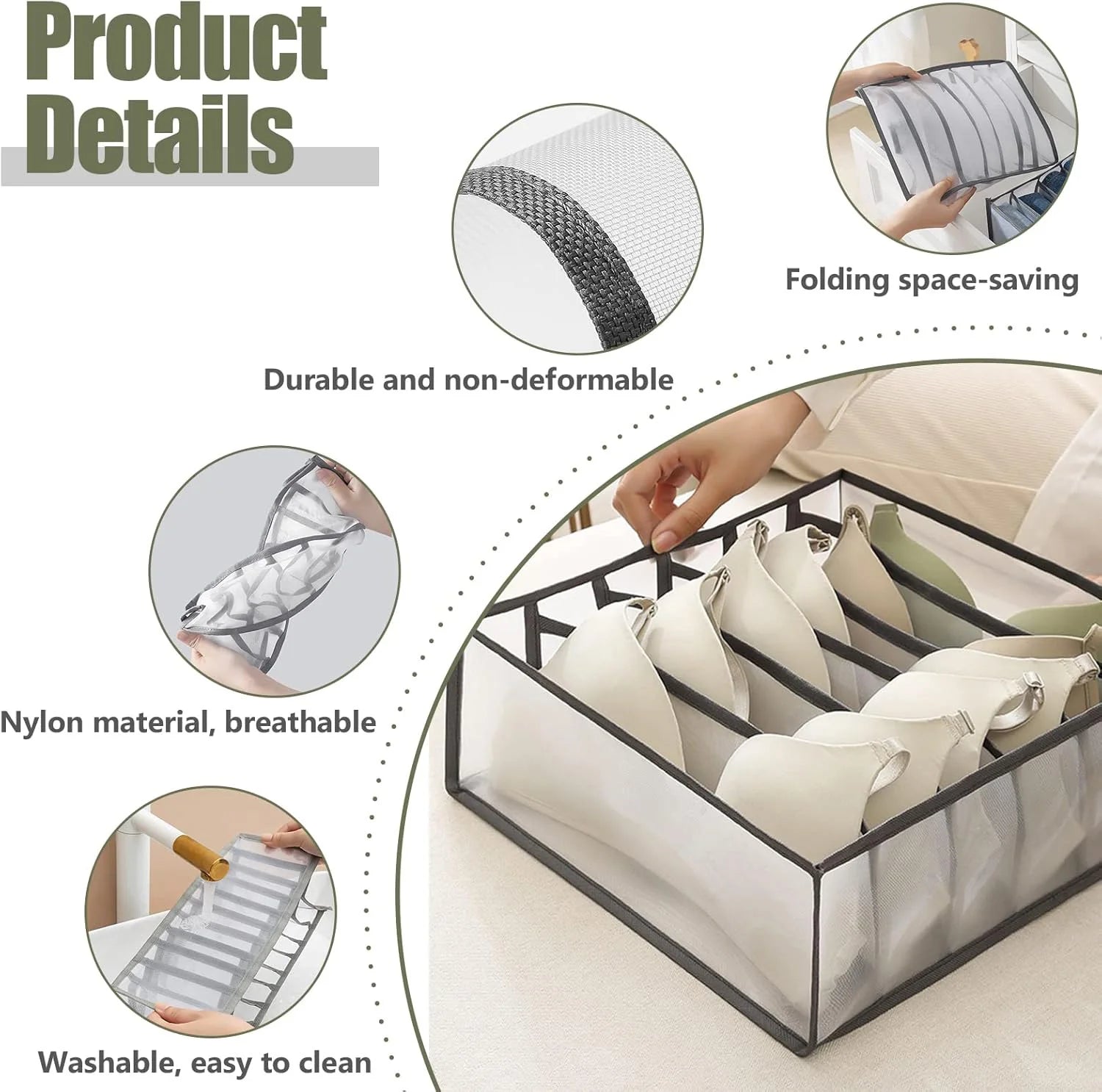 Organisateurs de tiroirs modulables – Lot de 3 boîtes de rangement